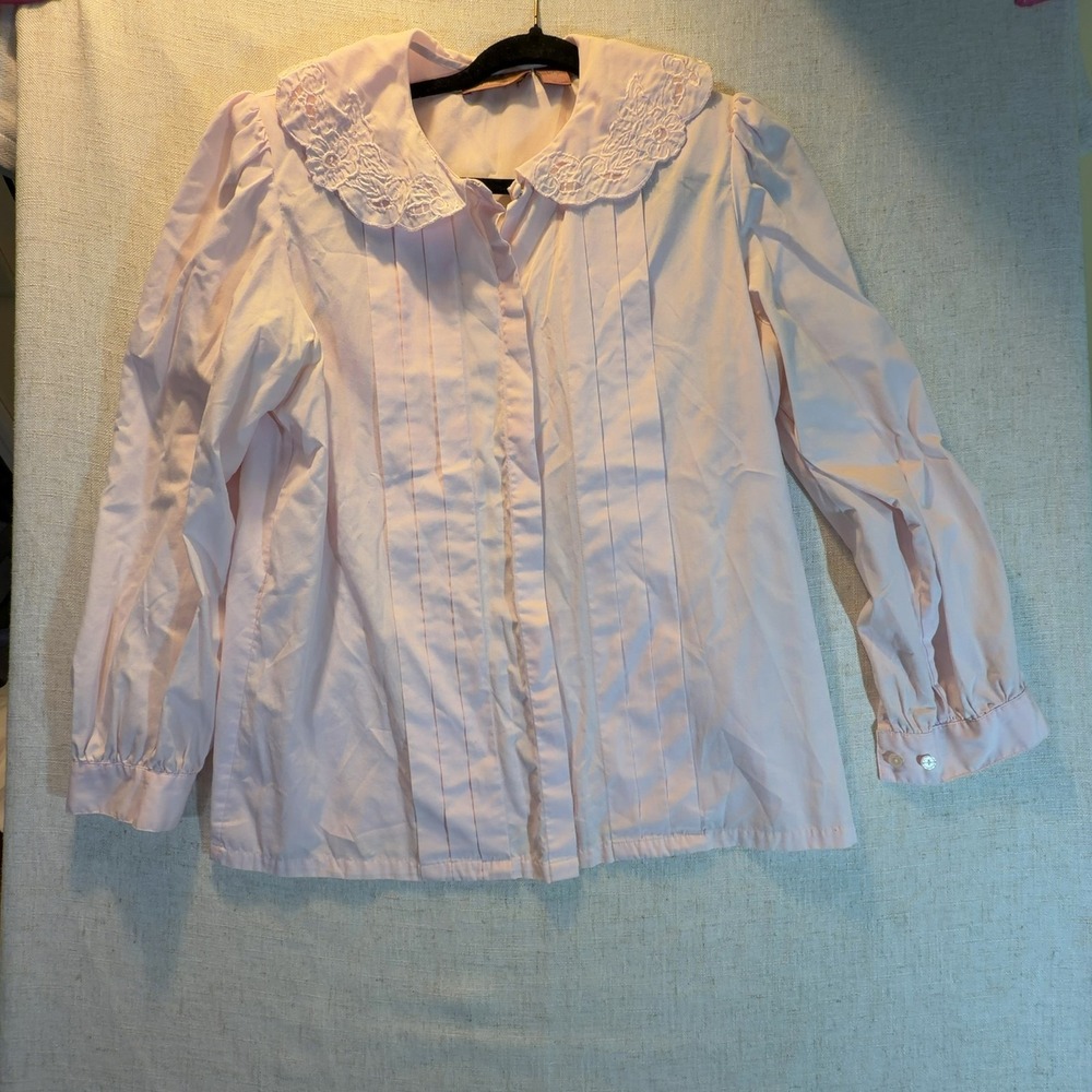 Vintage 80s Worthington Blouse Peter Pan Collar Pintuck Pink Women's Size 14